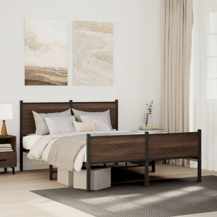 Metal Bedframe Brown Oak 140x190cm