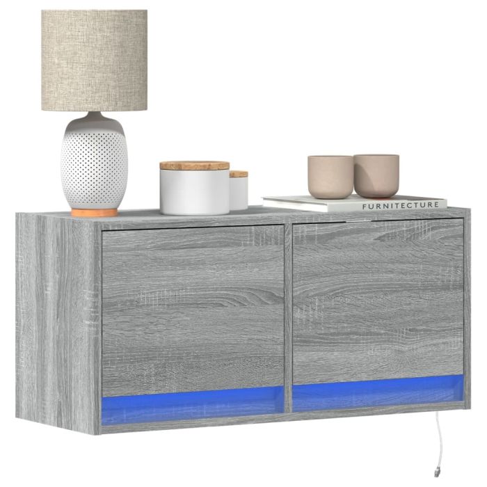 TV Wall Cabinet with LED Lights Grey Sonoma 80x31x35 cm - vid-852360
