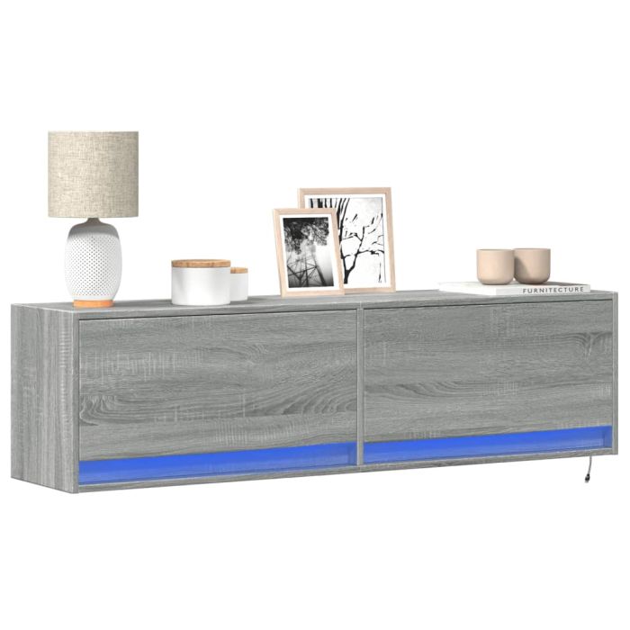TV Wall Cabinet with LED Lights Grey Sonoma 140x31x38 cm