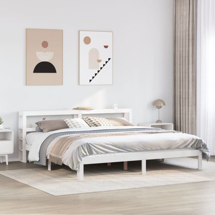Bedframe with Headboard White 180x200cm Super King