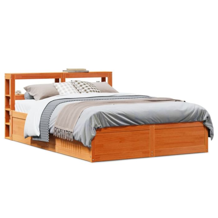 Bedframe with Headboard Wax Brown 120x200cm Solid Wood Pine