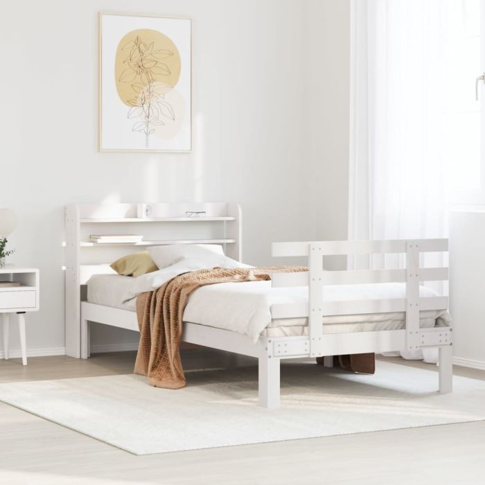 Bedframe with Headboard White 75x190cm Small Single