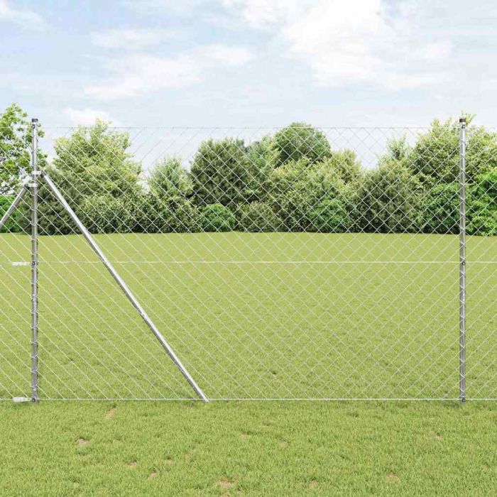 Chain Link Fence with 7 Posts 1.5x10 m Galvanised Steel