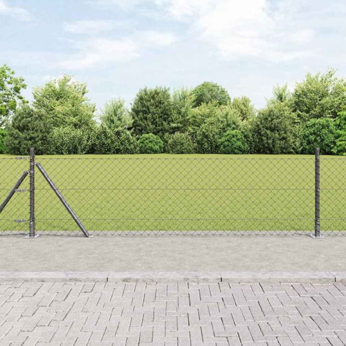 Chain Link Fence with 7 Flanged Posts 0.6x10 m Galvanised Steel