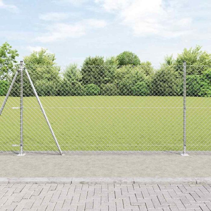 Chain Link Fence with 7 Flanged Posts 1.2x10 m Galvanised Steel