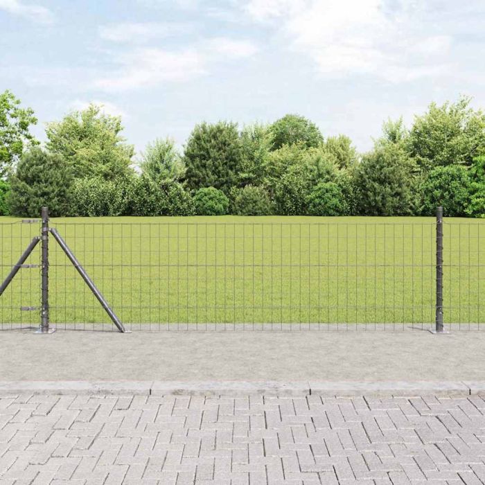 Euro Fence with 13 Flanged Posts 0.6x50 m Galvanised Steel