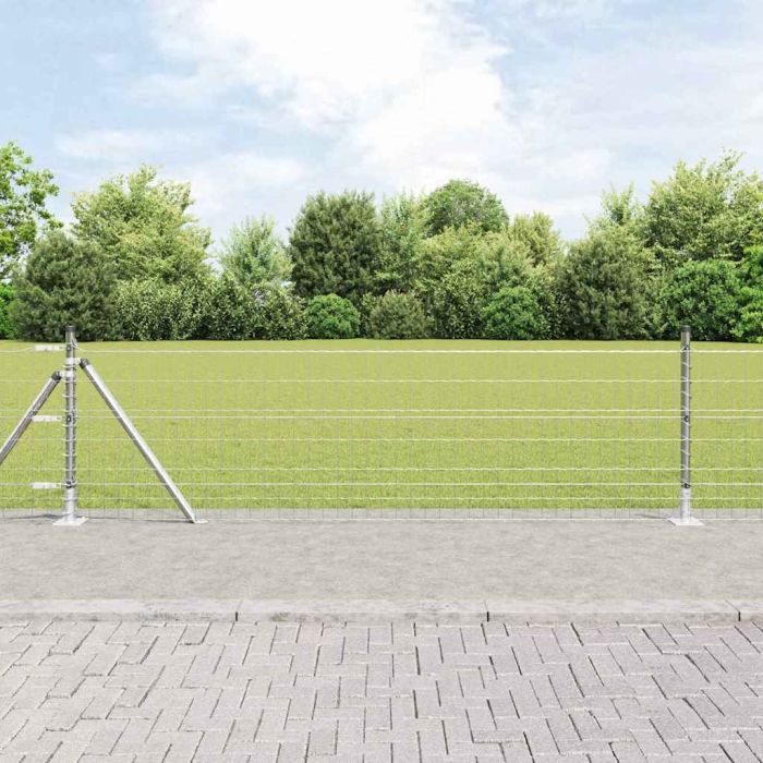 Euro Fence with 13 Flanged Posts 0.6x50 m Galvanised Steel
