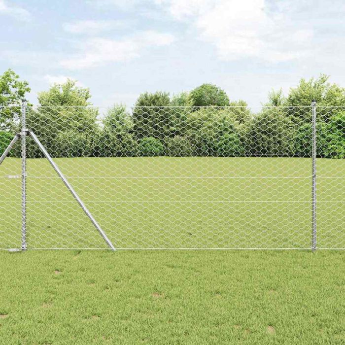 Hexagon Wire Fence with 7 Posts 1.2x25 m Steel Silver