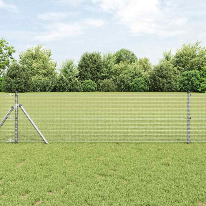 Welded Wire Fence with 13 Posts 0.5x50 m Galvanised Steel