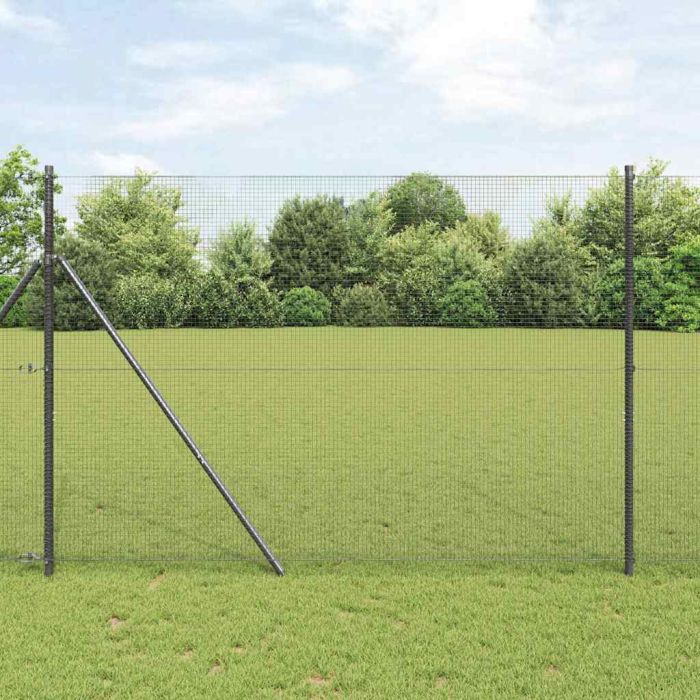 Welded Wire Fence with 13 Posts Grey 1.5x50 m Steel