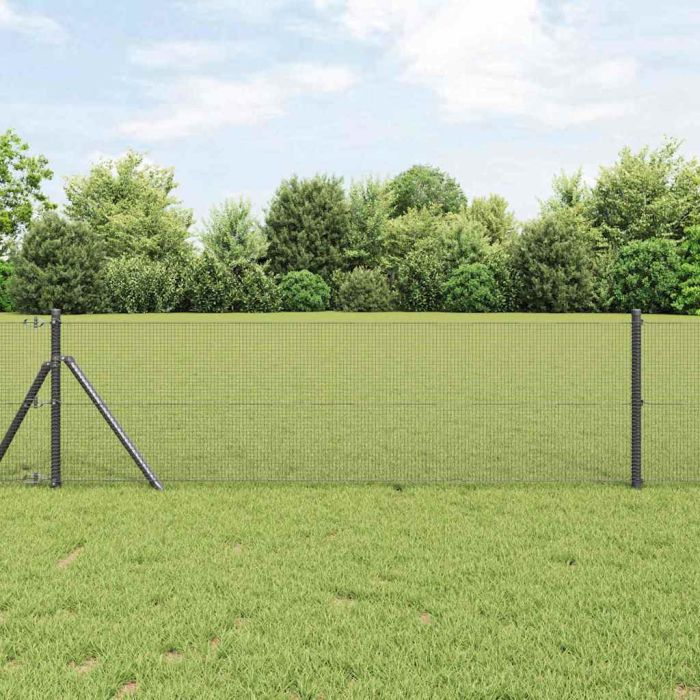 Welded Wire Fence with 13 Posts Grey 0.6x100 m Steel