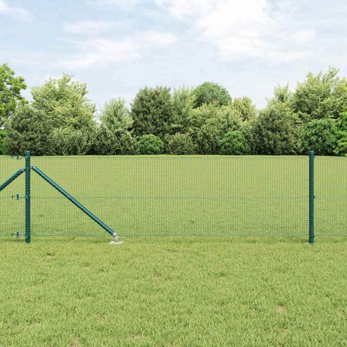 Welded Wire Fence with 7 Spike Posts Green 0.4x10 m Steel