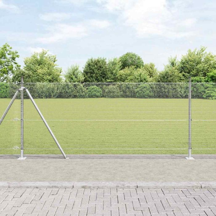 Welded Wire Fence with 13 Flanged Posts 0.8x25 m Galvanised Steel