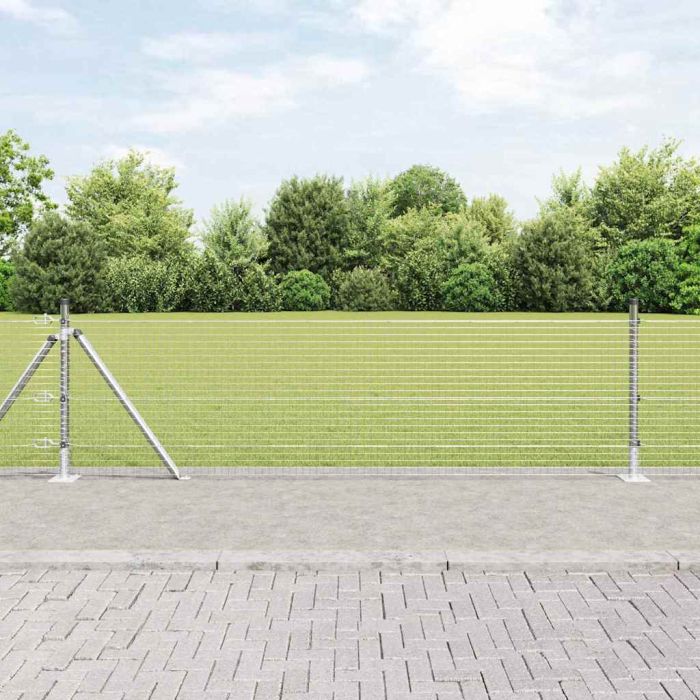 Welded Wire Fence with 13 Flanged Posts 0.4x50 m Galvanised Steel
