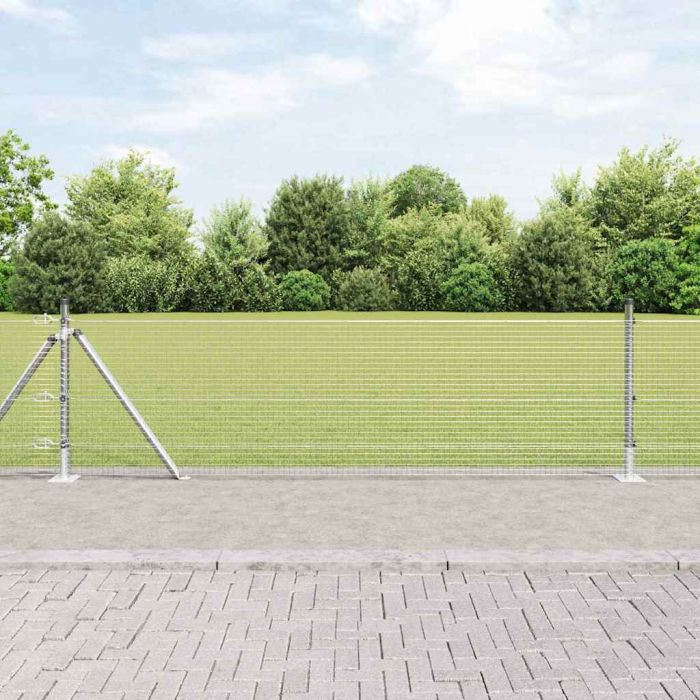Welded Wire Fence with 13 Flanged Posts 0.5x100 m Galvanised Steel