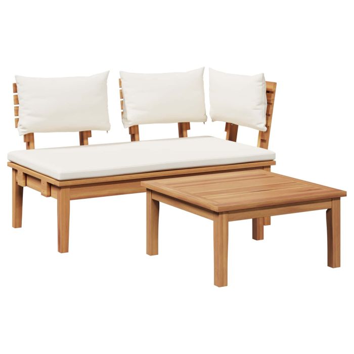 GLHOLT Garden Bench 2 pcs and Brown Solid Teak Wood - Cream