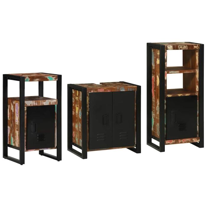 Bathroom Furniture Set 3 Pieces Multicolour Solid Reclaimed Wood