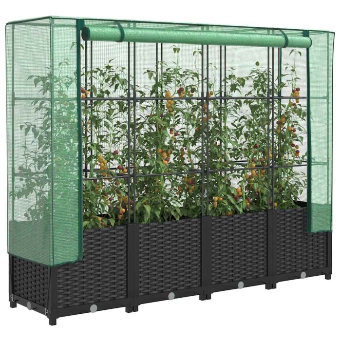 LIPARK Raised Bed with Greenhouse Cover Look 160x40x138 cm Rattan