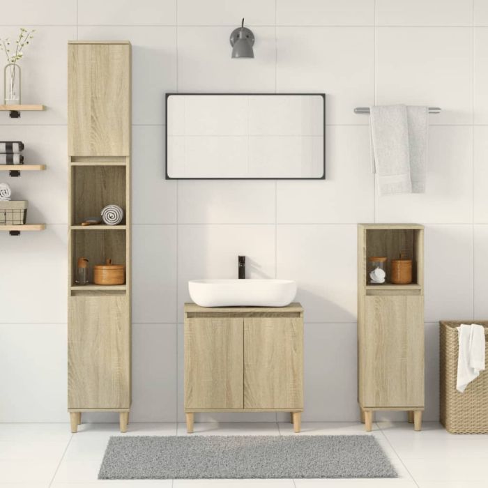 3 Piece Bathroom Furniture Set Sonoma Oak Engineered Wood - vid-3307670