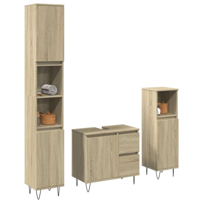 3 Piece Bathroom Furniture Set Sonoma Oak Engineered Wood - vid-3307677