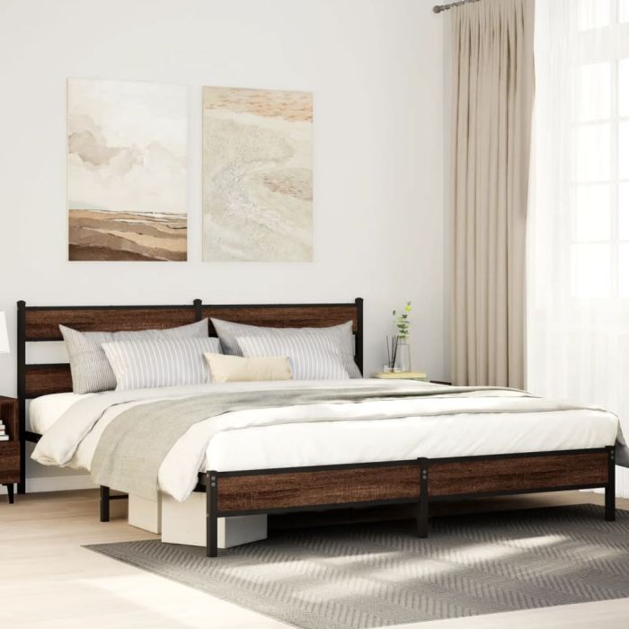 Metal Bedframe Brown Oak 193x203cm