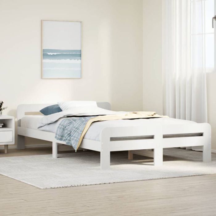 Bedframe White 135x190cm Double Solid Wood Pine