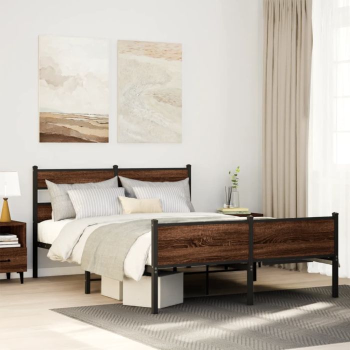 Bedframe Brown Oak 140x190cm Engineered Wood