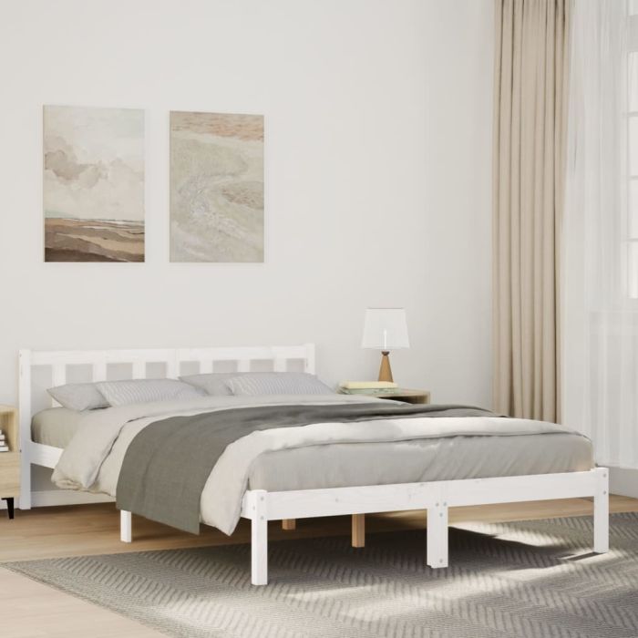 Extra Long Bedframe White 160x220cm Solid Wood Pine