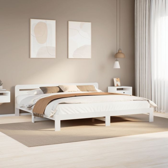 Bedframe White 200x200cm Solid Wood Pine