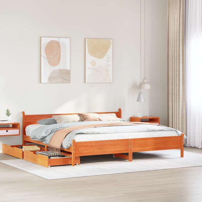 Bedframe Wax Brown 200x200cm Solid Wood Pine