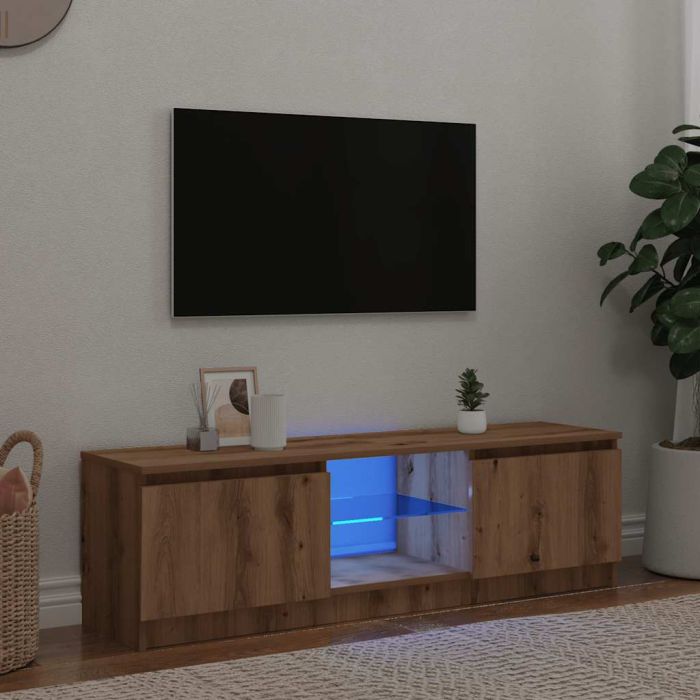 TV Cabinet with LED Lights Artisian Oak 140x40x35.5 cm Engineered Wood