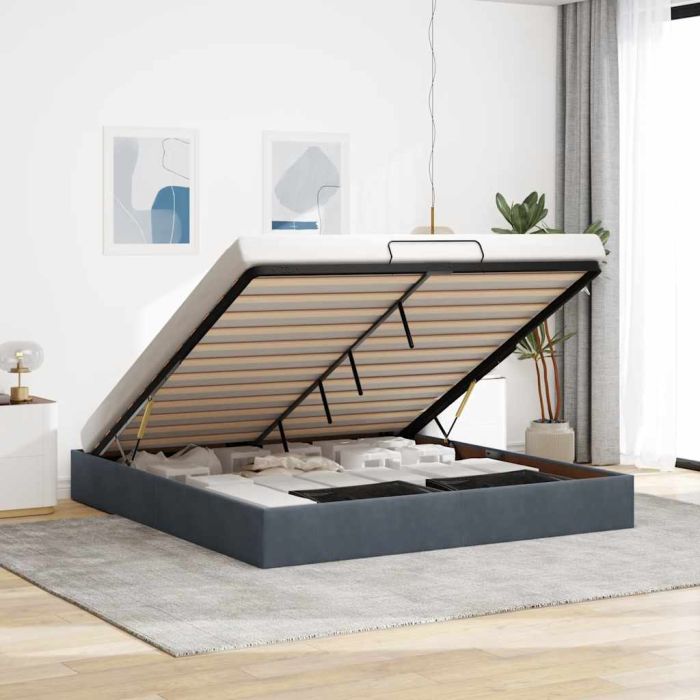 Ottoman Bedframe Dark Grey Super King Velvet