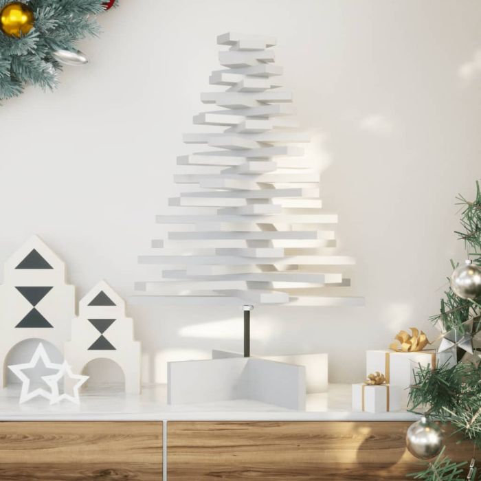 Lauxe 80cm White Wooden Christmas Tree Decoration Solid Wood Pine