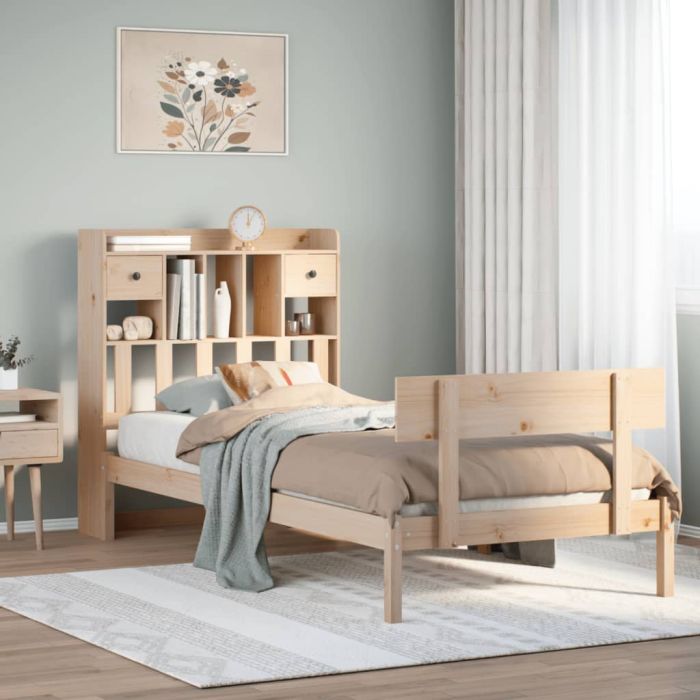 Bookcase Bed 90x200cm Solid Wood Pine