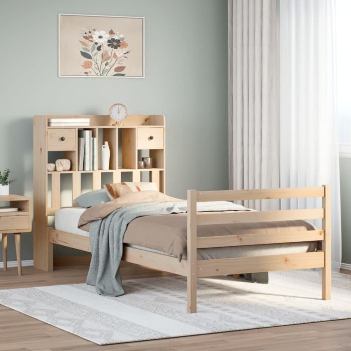 Bookcase Bed 100x200cm Solid Wood Pine