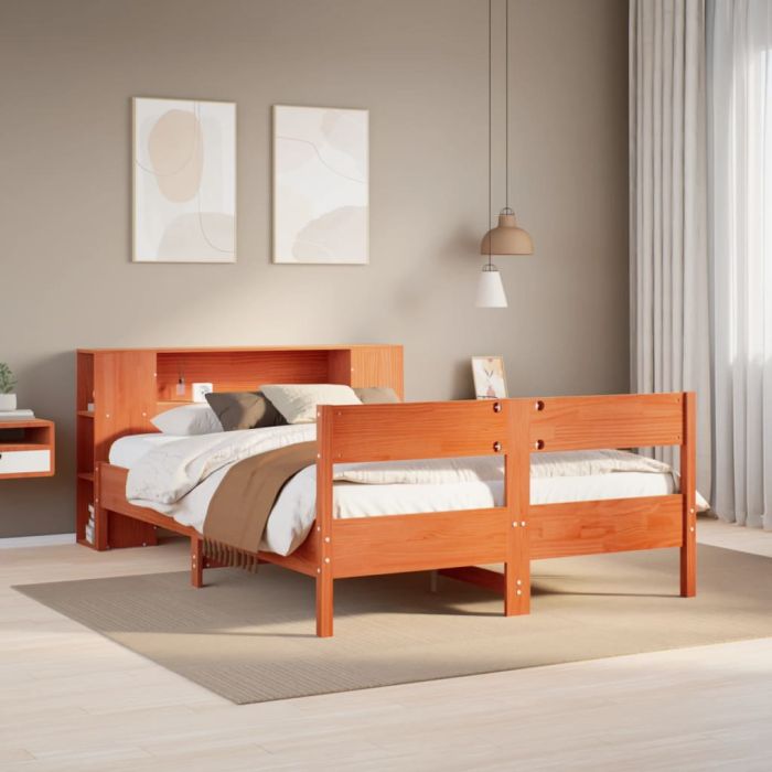 Bookcase Bed Wax Brown 140x200cm Solid Wood Pine