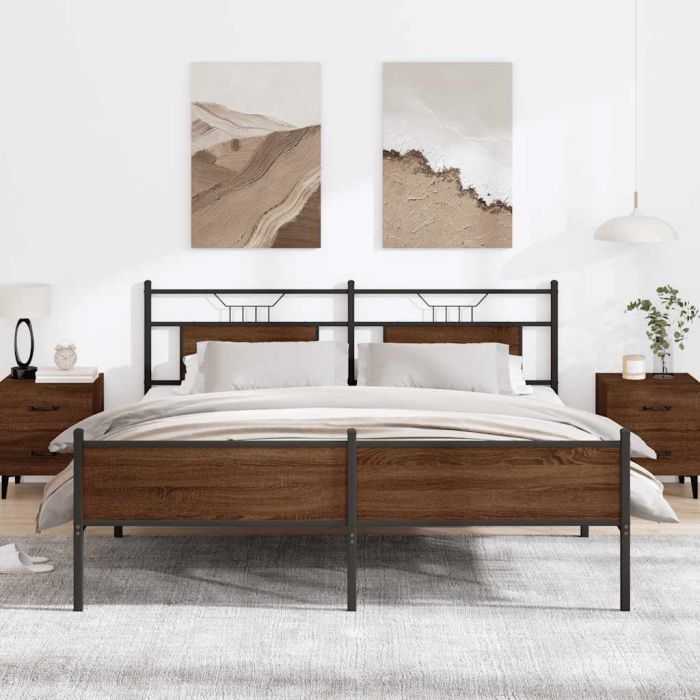 Metal Bedframe Brown Oak 180x200cm Super King