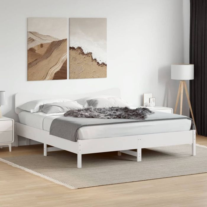 Bedframe White 200x200cm Solid Wood Pine