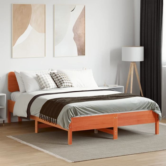 Bedframe Wax Brown 150x200cm King Size Solid Wood Pine