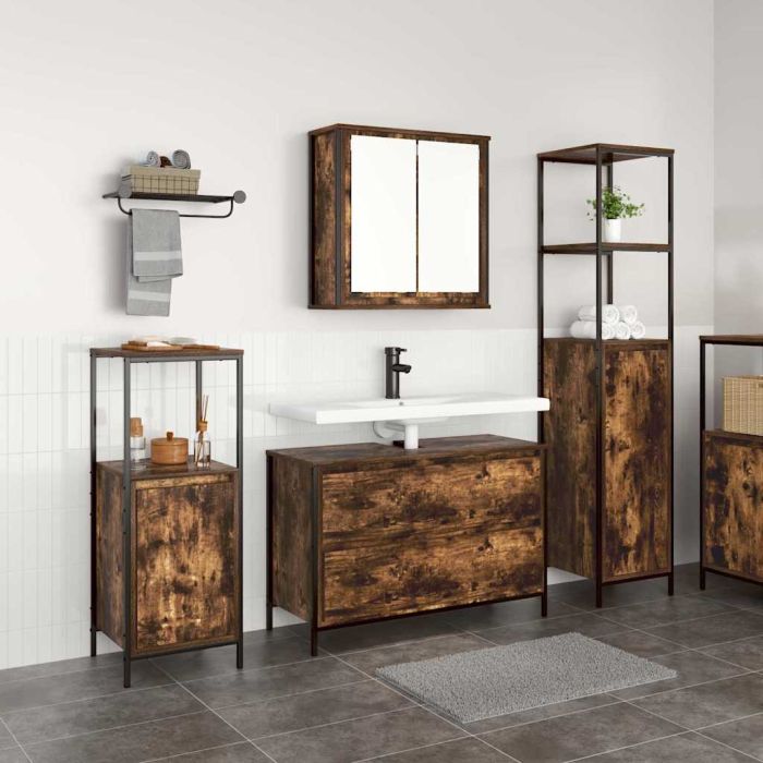 3 Piece Bathroom Furniture Set Smoked Oak Engineered Wood