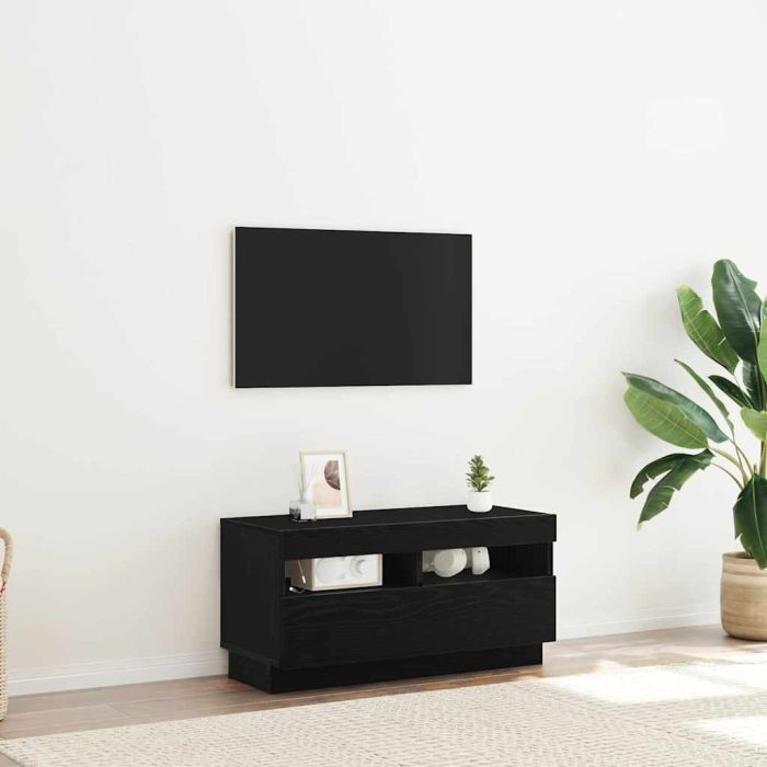 TV Cabinet with LED Lights - Black Oak, 80x35x40 cm, Made of Engineered Wood