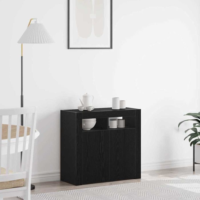 Sideboard with LED Lights - Black Oak - 80x35x75 cm - Engineered Wood
