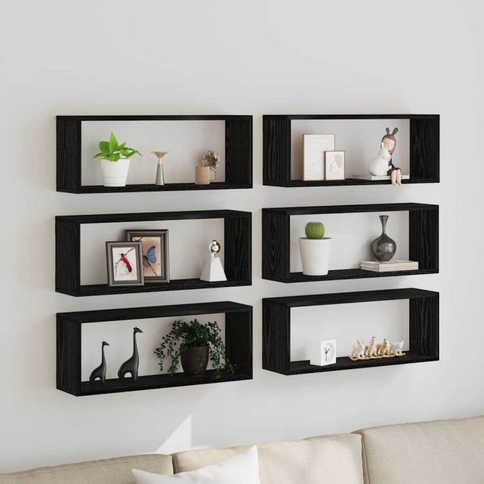 Wall Shelves 6 pcs Black Oak 60x15x23 cm Engineered Wood