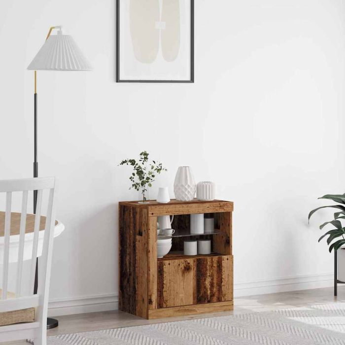 Sideboard with LED Lights Old Wood 60,5x37x67 cm