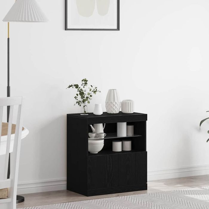 Sideboard with LED Lights Black Oak 60x37x67 cm