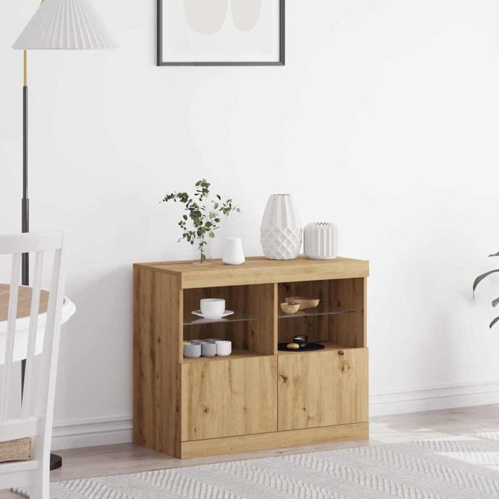 Sideboard with LED Lights Artisan Oak 81x37x67 cm
