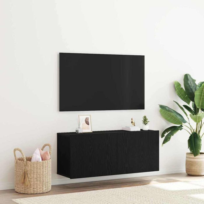 TV Wall Cabinet Black Oak 100x30x41 cm Engineered Wood
