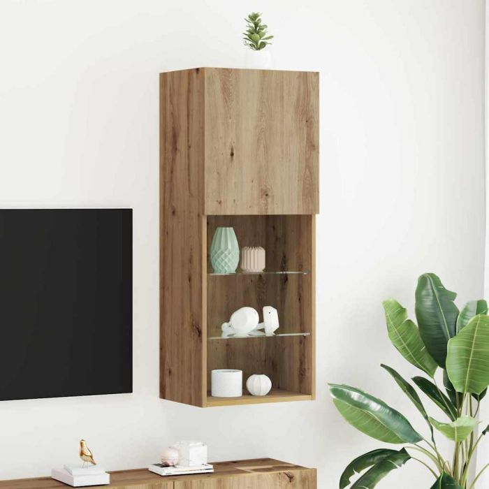 TV Cabinet with LED Lights Artisan Oak 40,5x30x102 cm