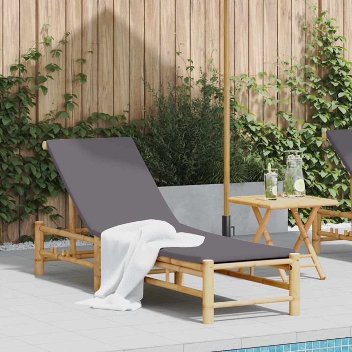 PANMERE Sun Lounger with Cushions 55x199x30 cm Bamboo