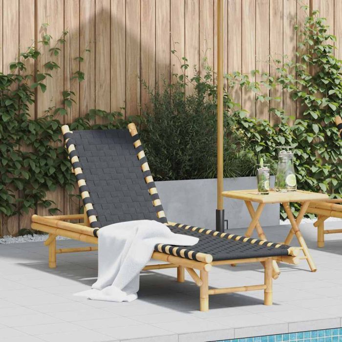 PANMERE Sun Lounger with Woven Webbing 55x200x30 cm Bamboo - Black